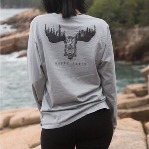 Grey Happy Earth top long sleeve pull over graphic tee anti bee pollution shirt